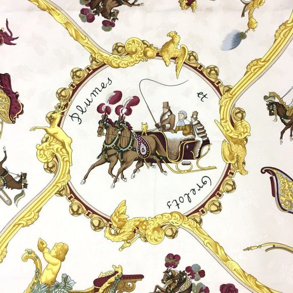 728209L Hermes Scarf Plumes Et Grelots Carre 90 Multicolor Silk 100% - Picture 6 of 9